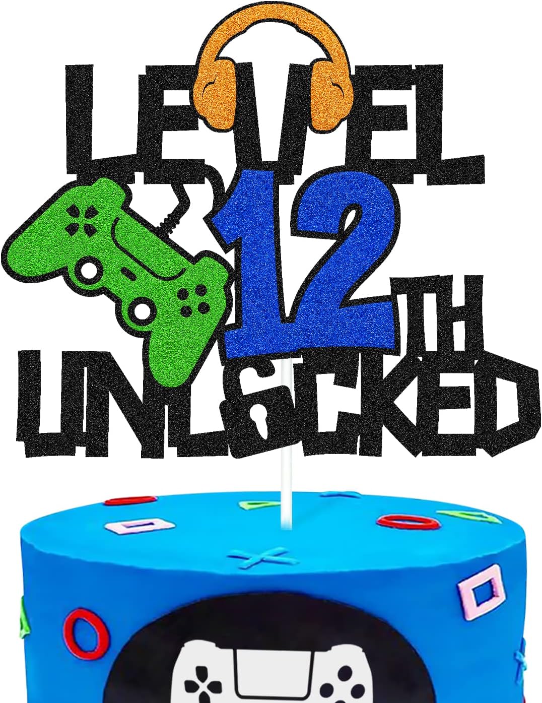 Level 12th Unlocked Cake Topper, Happy 12th Birthday Level Up Cake Decoration, Video Game Controller Play Game Theme, Boy’s Twelfth Birthday Party Supplies