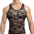 Men Lace Shirt See Through Tank Top Sleeveless Fishnet Sheer Underwear Sissy Lingerie for Crossdressers