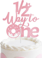 Half Birthday Decorations for Girls, Donut 1/2 Birthday Cake Topper for 6 Months Baby, Halfway to One Baby Girl Party Supplies