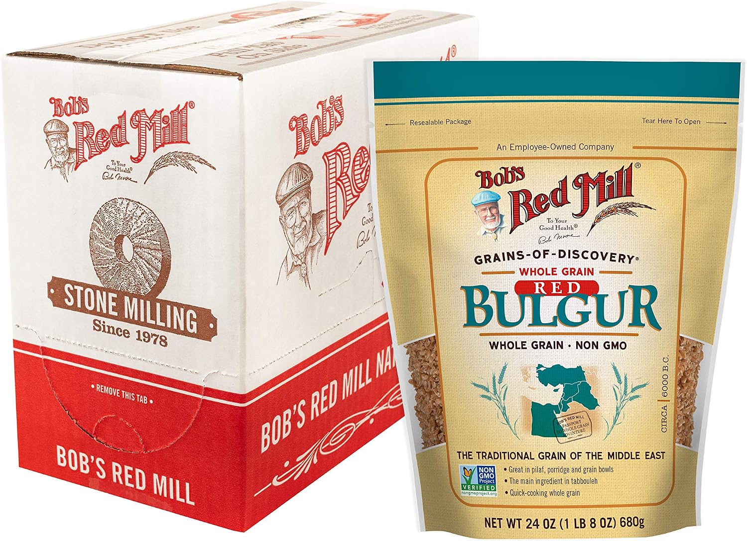 Bob's Red Mill Red Bulgur/Red Wheat, 24oz (Pack of 4)- Whole Grain, Non GMO, Vegan, Kosher