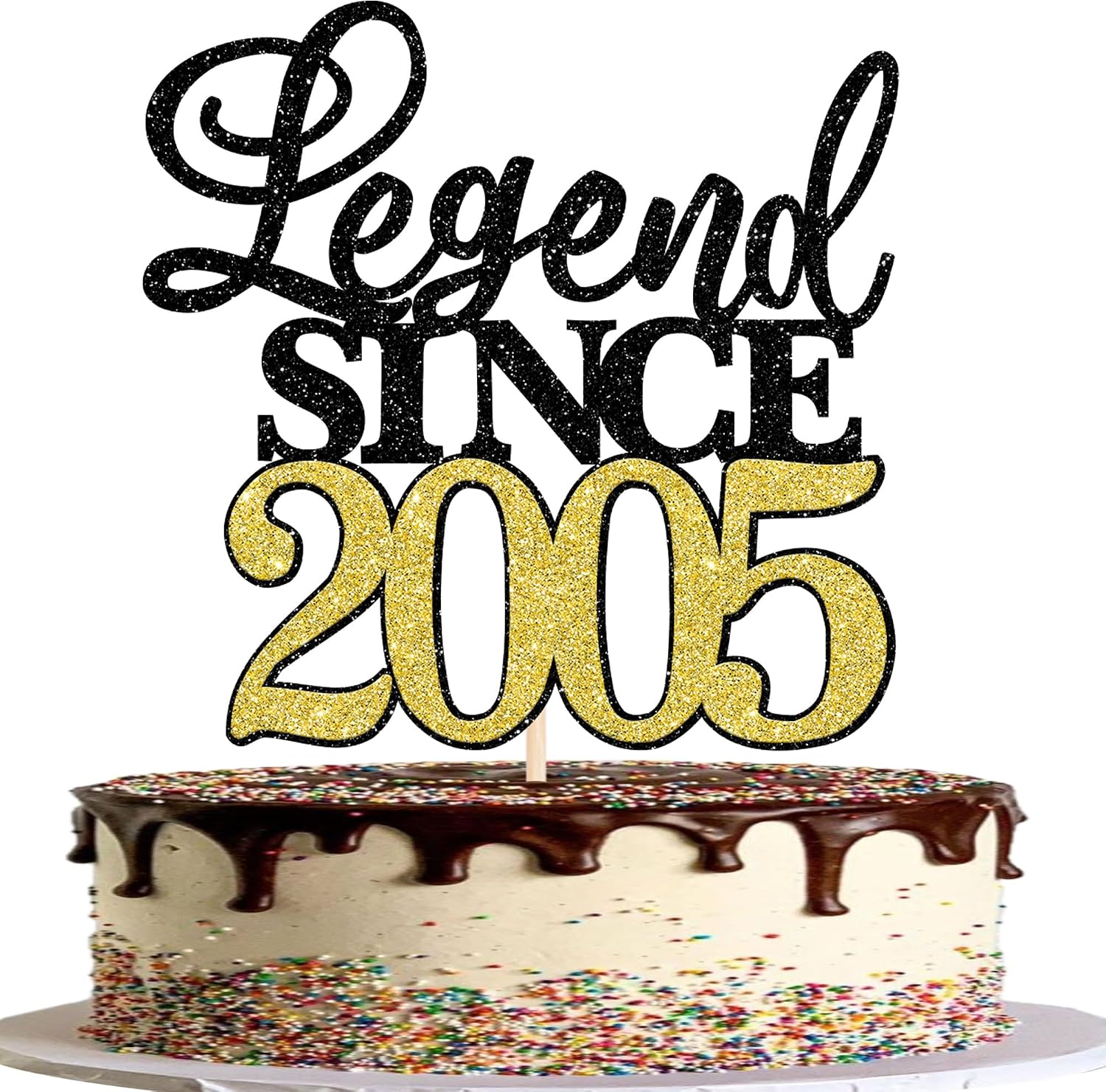 Rsstarxi 1 Pack Legend Since 2005 Cake Topper Glitter Happy 21st Birthday Cake Topper Cheers to 21 Fabulous Cake Decoration for 21st Birthday Wedding Anniversary Party Black Gold