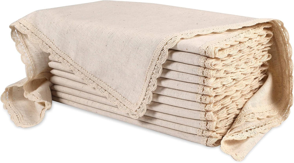 Ramanta Home Natural Coth Dinner Napkin Set of 12 Premium Cotton 20X20 Inch Oversized Linen Flax Lace Soft & Durable Washable Ideal for Easter, Spring Decor, Wedding Parties, Everyday Use