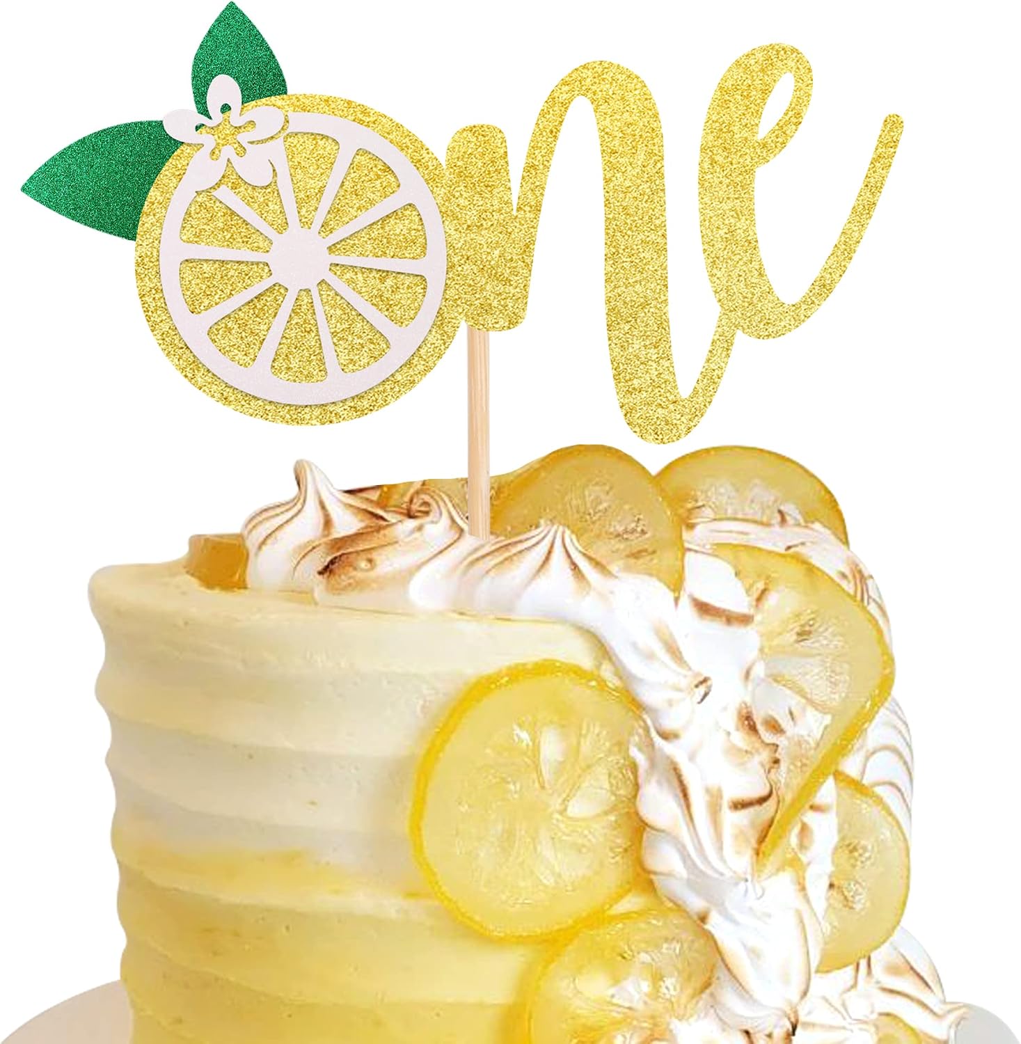 1 PCS Lemon 1st Birthday Cake Topper Glitter One Cake Pick Fruit Theme Lemonade Party First Birthday Decorations for Baby Shower Kids Boys Girls Party Supplies Gold