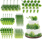 30PCS Artificial Monstera Leaf Cake Toppers Tropical Palm Green Leaves Cake Decors for Summer Safari Animal Boys Girls Birthday Tropical Rainforest Baby Shower Party Table Centerpiece Decorations