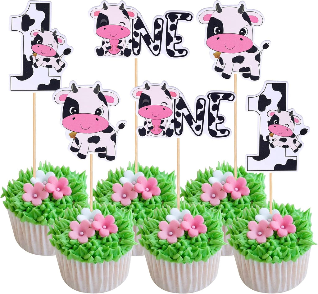 Rsstarxi 36 Pack Cow One Cupcake Toppers Farm Animals First Birthday Cupcake Picks for Cow 1st Birthday Baby Shower Kids 1st Birthday Party Cake Decorations Supplies