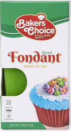 Baker's Choice Green Fondant Icing-4 oz.-Ready to Use Cake Decorating Frosting-Easy To Roll,Moldable,Kosher,Dairy Free,and Nut Free-Green Fondant For Cakes Cupcakes and Cookies-By Baker’s Choice