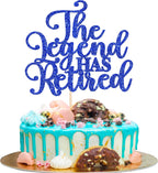 Rsstarxi 1 Pack The Legend Has Retired Cake Topper Blue Glitter Goodbye Tension Hello Pension Retired Party Cake Pick for Happy Retirement Farewell Party Cake Decorations