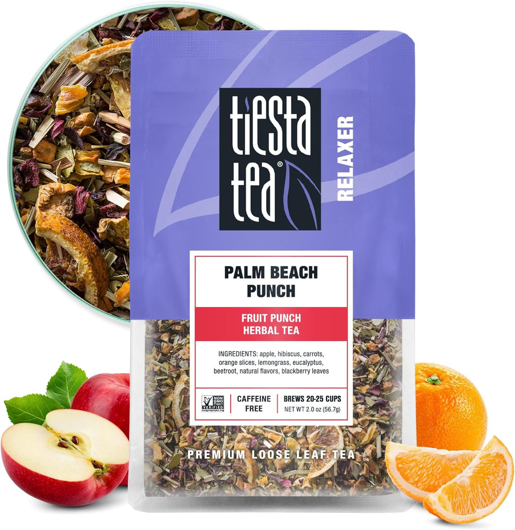 Tiesta Tea - Palm Beach Punch, Loose Leaf, Fruit Punch Herbal Tea, Caffeine-Free Tropical Blend with Apple and Orange, Brew Hot or Iced, Resealable Pouch, 25 Cups, 2 Ounce