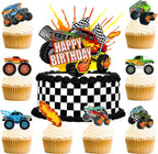 Truck Cake Topper, 49pcs Monster Car Theme Birthday Party Supplies, Red, Green, Blue Cake Decorations for Kids Birthday, Baby Shower Party Decorations