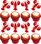 24 Pack Crawfish Cupcake Toppers Red Glitter Lobster Cupcake Food Picks Bridal Shower Bachelorette Sea Animal Theme Baby Shower Kids Birthday Party Cake Decorations Supplies Red