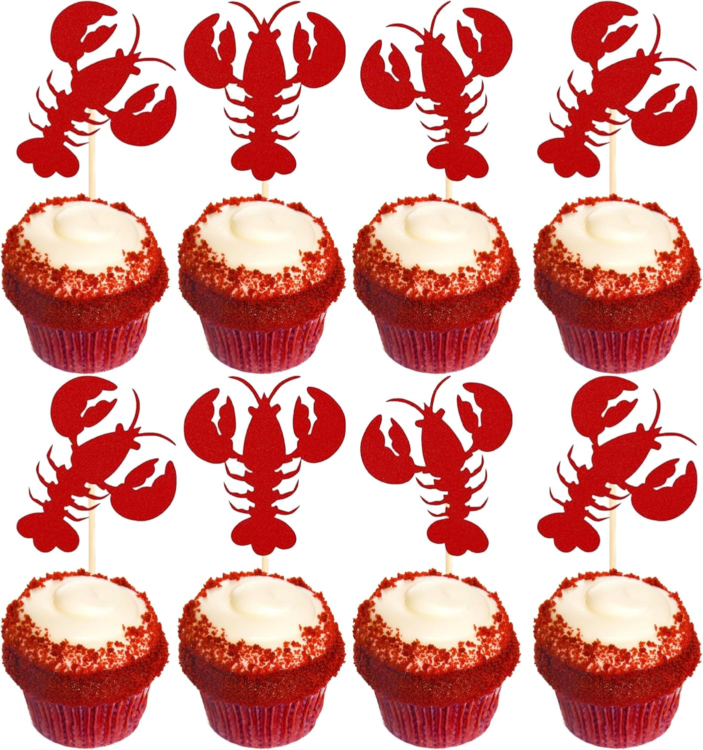24 Pack Crawfish Cupcake Toppers Red Glitter Lobster Cupcake Food Picks Bridal Shower Bachelorette Sea Animal Theme Baby Shower Kids Birthday Party Cake Decorations Supplies Red
