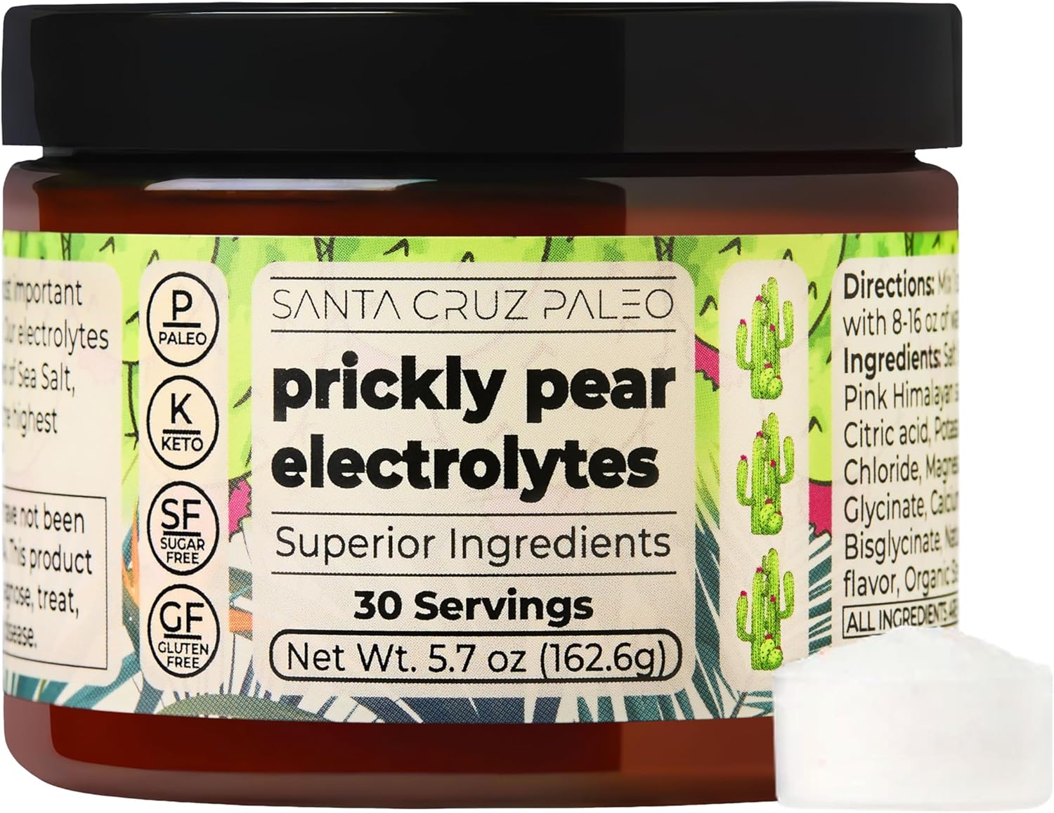 Santa Cruz Paleo Electrolyte Powder, Prickly Pear Flavor, Sugar Free Hydration Drink Mix with Himalayan Pink Salt, Sea Salt, Magnesium Glycinate, Potassium Chloride, Sweetened with Stevia, 30 Servings