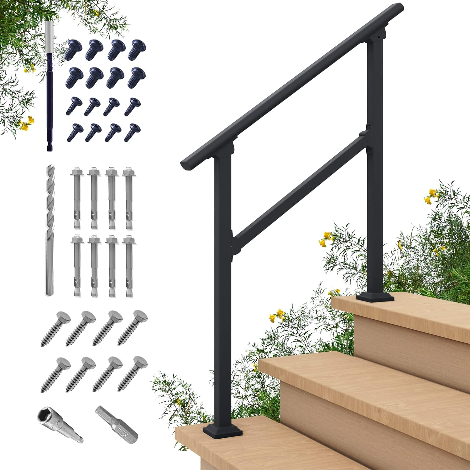 CR Fence & Rail 2-3 Step Stair handrail, Perfect for Hand Rails for Outdoor Steps, Indoor Staircase handrail & Porch, Deck, and Balcony for Seniors, with 40" Top Rail
