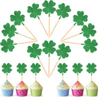 12Pcs St Patrick's Day Cupcake Toppers, Glitter Four Leaf Clover Cupcake Picks, Shamrock Cupcake Toppers, Lucky One Birthday Decorations Wedding Party Cake Decorations