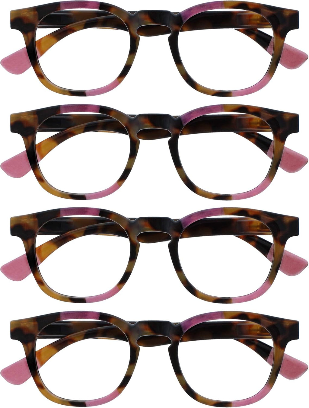 OPULIZE AVA Reading glasses for Women Men,Scratch Resistant Round frame with Spring Hinges, Brown Tort with a Touch of Pink +1 (Pack of 4)
