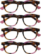 OPULIZE AVA Reading glasses for Women Men,Scratch Resistant Round frame with Spring Hinges, Brown Tort with a Touch of Pink +1 (Pack of 4)