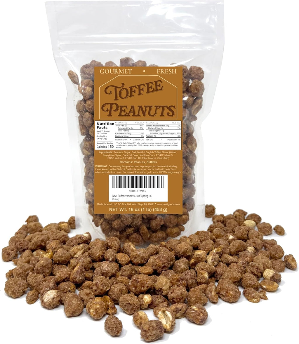 Toffee Peanuts Sweet Crunchy Candy Coated with Rich Toffee Flavor – Gourmet Candied Peanuts Snack & Dessert Topping, Sweet Nuts, 1 Pound