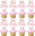 Rsstarxi 30 Pack Elephant Oh Baby Cupcake Toppers It's a Girl Cupcake Picks Gender Reveal Cake Decorations for Elephant Theme Girls Baby Shower Birthday Party Decorations Pink