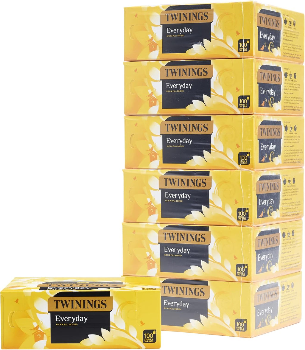 Twinings Everyday Tea Bags, 6 boxes of 100 String and Tag Tea bags (600 Total)