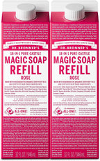 Dr. Bronner's Magic Soap-Pure-Castile Liquid Soap Refill (Rose 32 ounce, 2-Pack)-Regenerative Organic Certified Oils, For Body, Hair, Laundry, Pets & Dishes, Concentrated, Vegan, Non-GMO