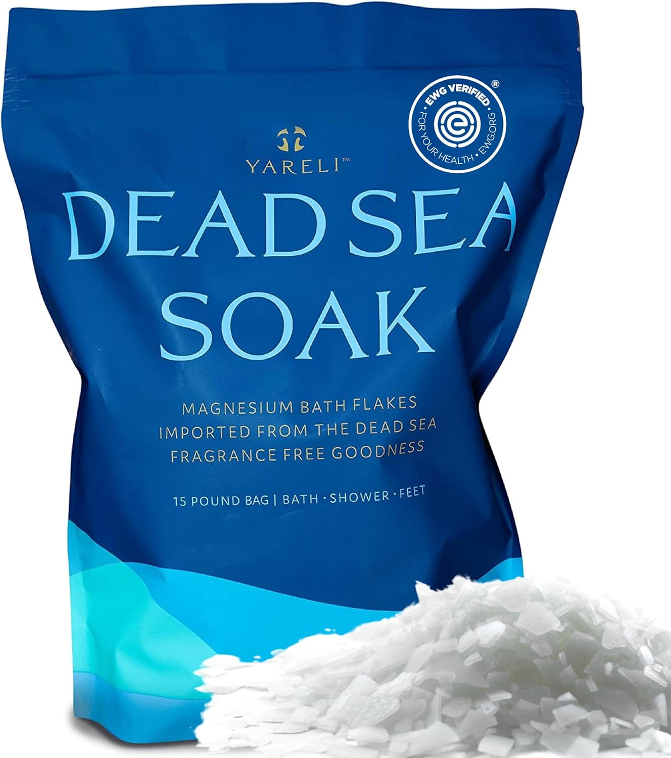 Yareli Magnesium Flakes, 15lb, Dead Sea Bath & Foot Soak, Alternative to Epsom Salt with Over 800,000mg of Magnesium Chloride Per Bag