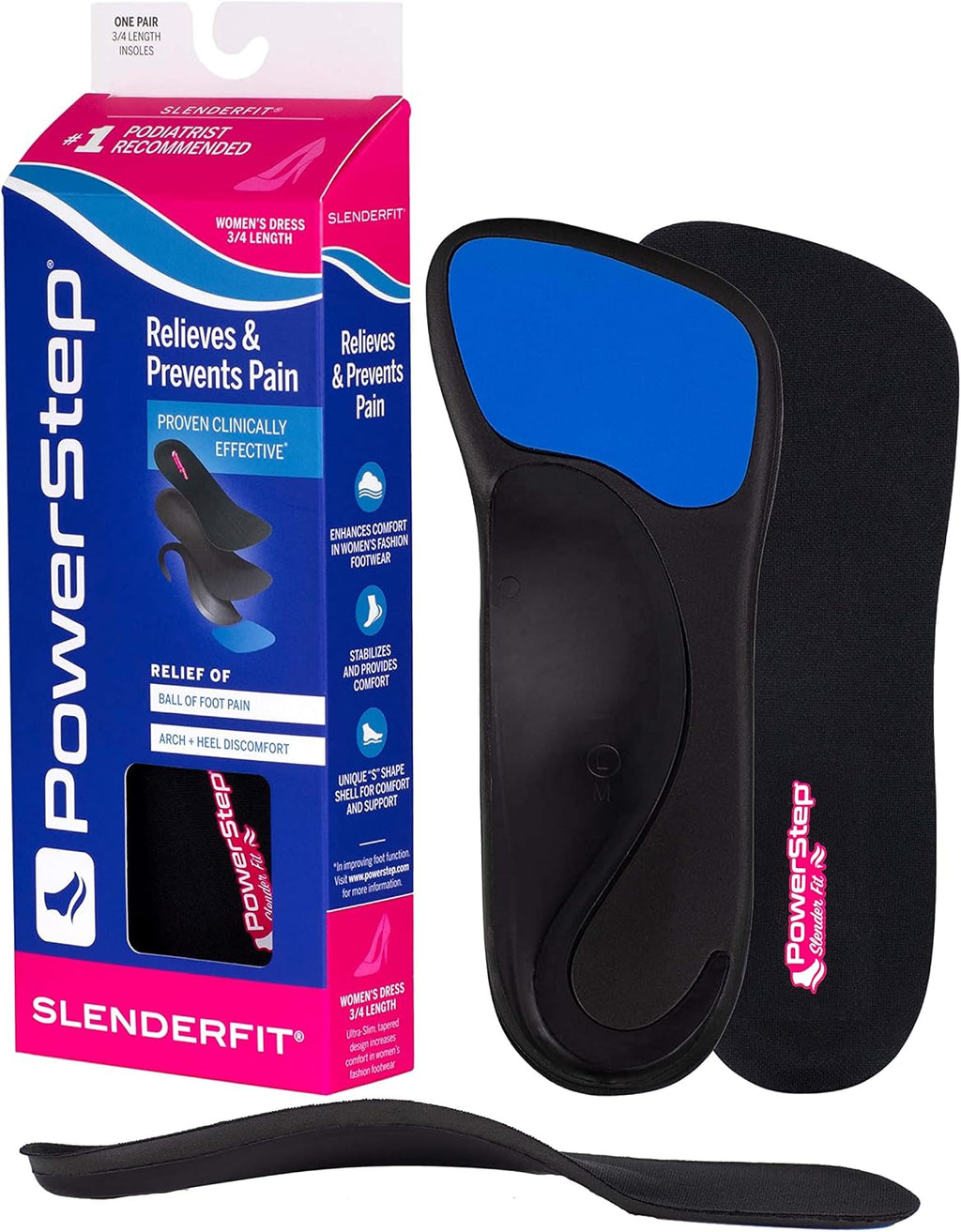 Powerstep SlenderFit Insoles - 3/4 Length, Neutral Arch Support Insoles for Women's Fashion Shoes, Heels and Boots, Low Profile Design, Odor Control, Ball of Foot Cushioning (Black & Khaki)