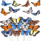 Butterfly Floral Picks Flower Arrangements Decoration 3D Artificial Feather Butterflies for Crafts Monarch Butterfly Decorations Fake Butterflies on Picks Bouquets for Garden Stakes Wall Decor