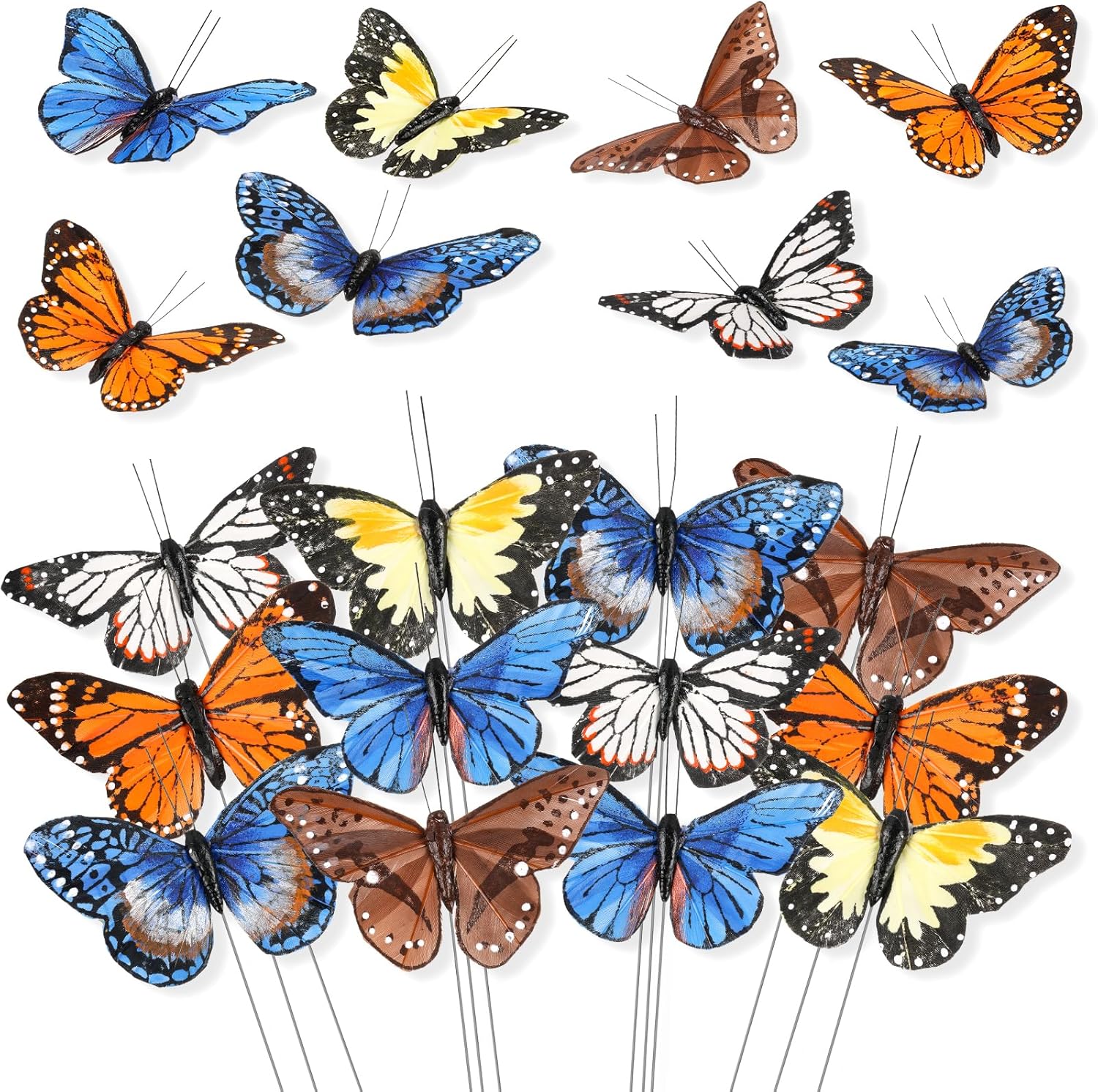 Butterfly Floral Picks Flower Arrangements Decoration 3D Artificial Feather Butterflies for Crafts Monarch Butterfly Decorations Fake Butterflies on Picks Bouquets for Garden Stakes Wall Decor