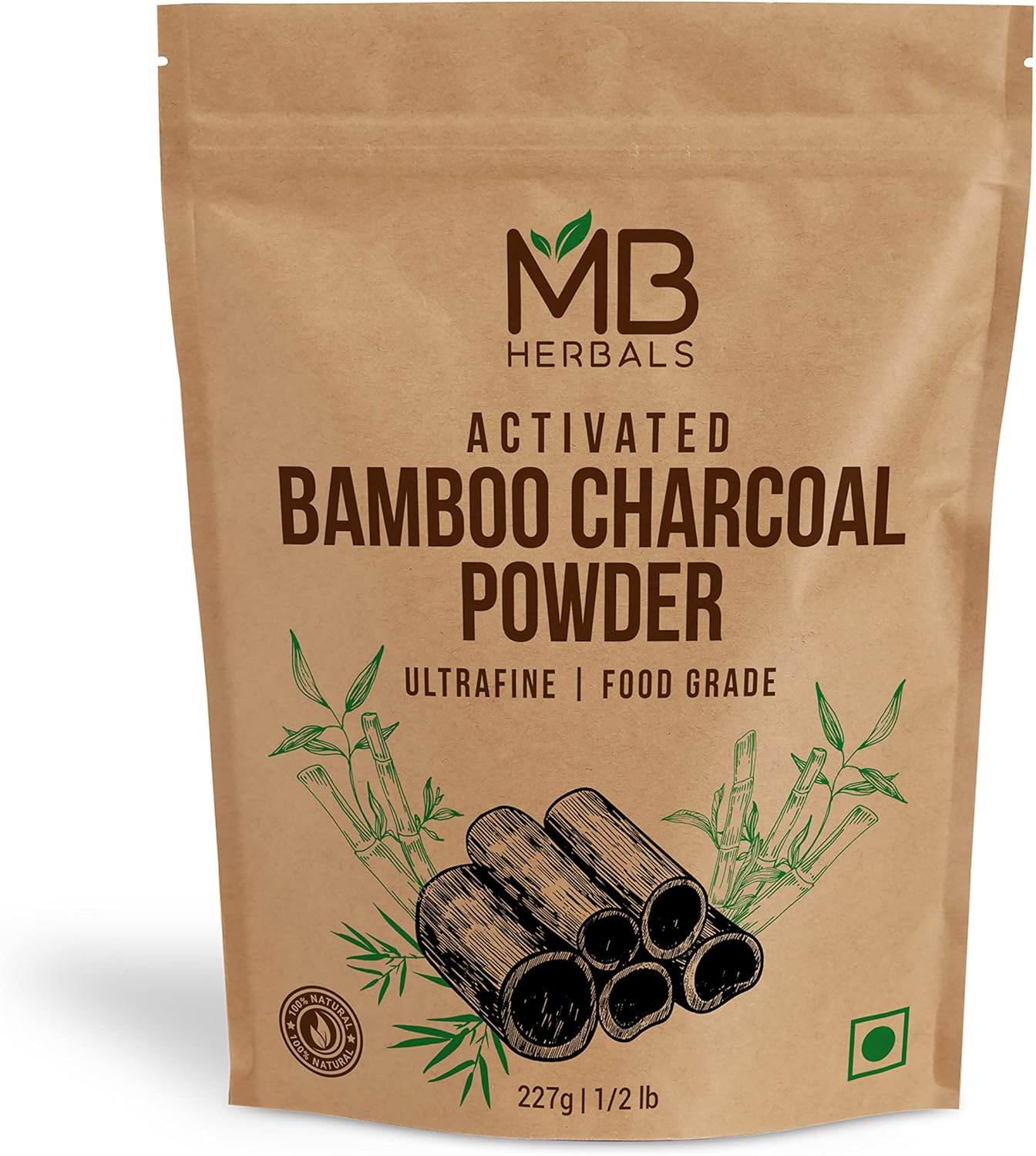 MB Herbals Activated Charcoal Powder 8 oz (227 Gram / 0.5 LB) | Food Grade Bamboo Charcoal Powder | Deep Cleanses & Detoxifies Skin & Hair | Ingredient for ToothPowder - Packing may Vary