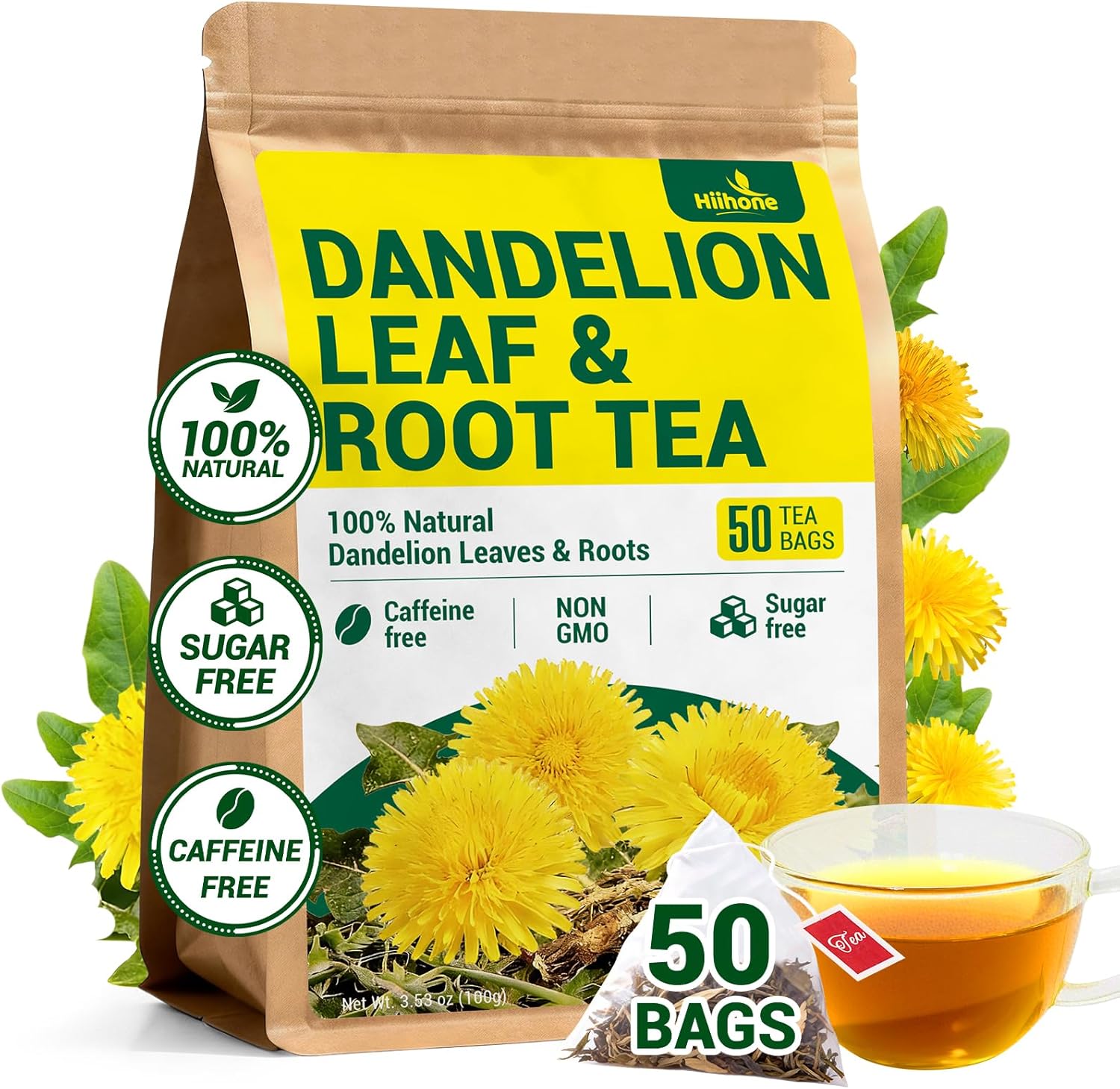 Dandelion Leaf & Root Herbal Tea-Caffeine-free, 50 Teabags