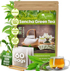 TOG999, Premium 60 Sencha Green Tea Bags, 100% Natural & Pure from Sencha Green Tea Leaves. Loose Leaf Sencha Herbal Tea. No Sugar, No Gluten, Vegan.