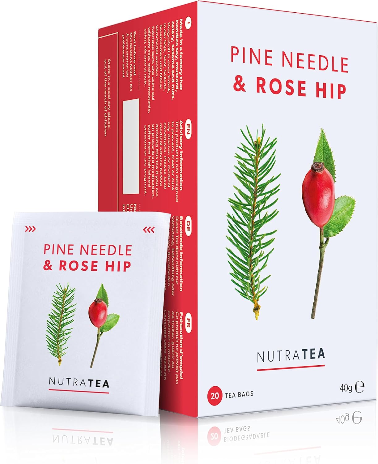 Nutra Tea - Pine Needle & Rose Hip Tea | Pine Needle Tea | Rose Hips Tea - 20 Tea Bags - Herbal Tea