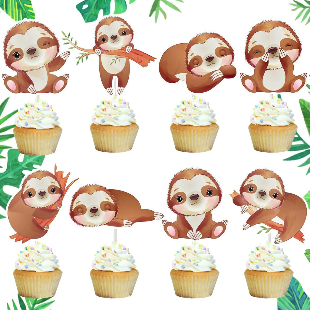 24Pcs Sloth Cupcake Toppers Sloth Party Decorations for Sloth Theme Animal Theme Birthday Party Supplies