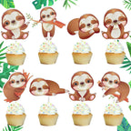 24Pcs Sloth Cupcake Toppers Sloth Party Decorations for Sloth Theme Animal Theme Birthday Party Supplies