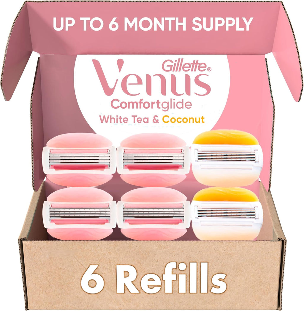 Gillette Venus ComfortGlide White Tea 4 count, with Gillette Venus ComfortGlide plus Olay 2 count, Women's Razor Blade Refills
