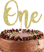 First Birthday Cake Topper - Glitter Gold 1st Birthday Cake Decorations, One Year Old Cake Smash Decor, One Sign Cake Top Photo Booth Props (Gold)