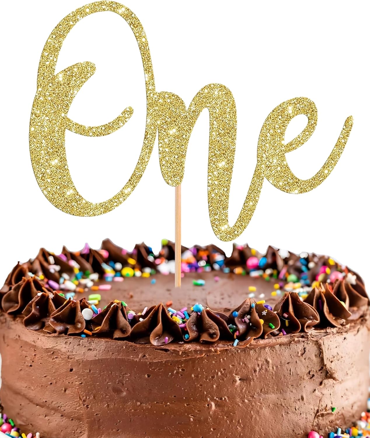 First Birthday Cake Topper - Glitter Gold 1st Birthday Cake Decorations, One Year Old Cake Smash Decor, One Sign Cake Top Photo Booth Props (Gold)