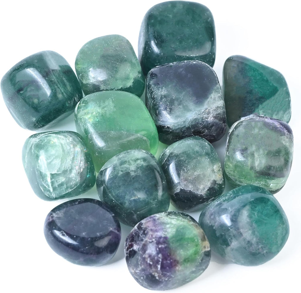 800+ Carat, 13 Pcs Multi Fluorite Tumbled Stones and Crystals Set for Chakra Reiki Crystals Polished Stones Gemstones and Crystals Tumble for Gift Size: 20-25 mm by Crocon