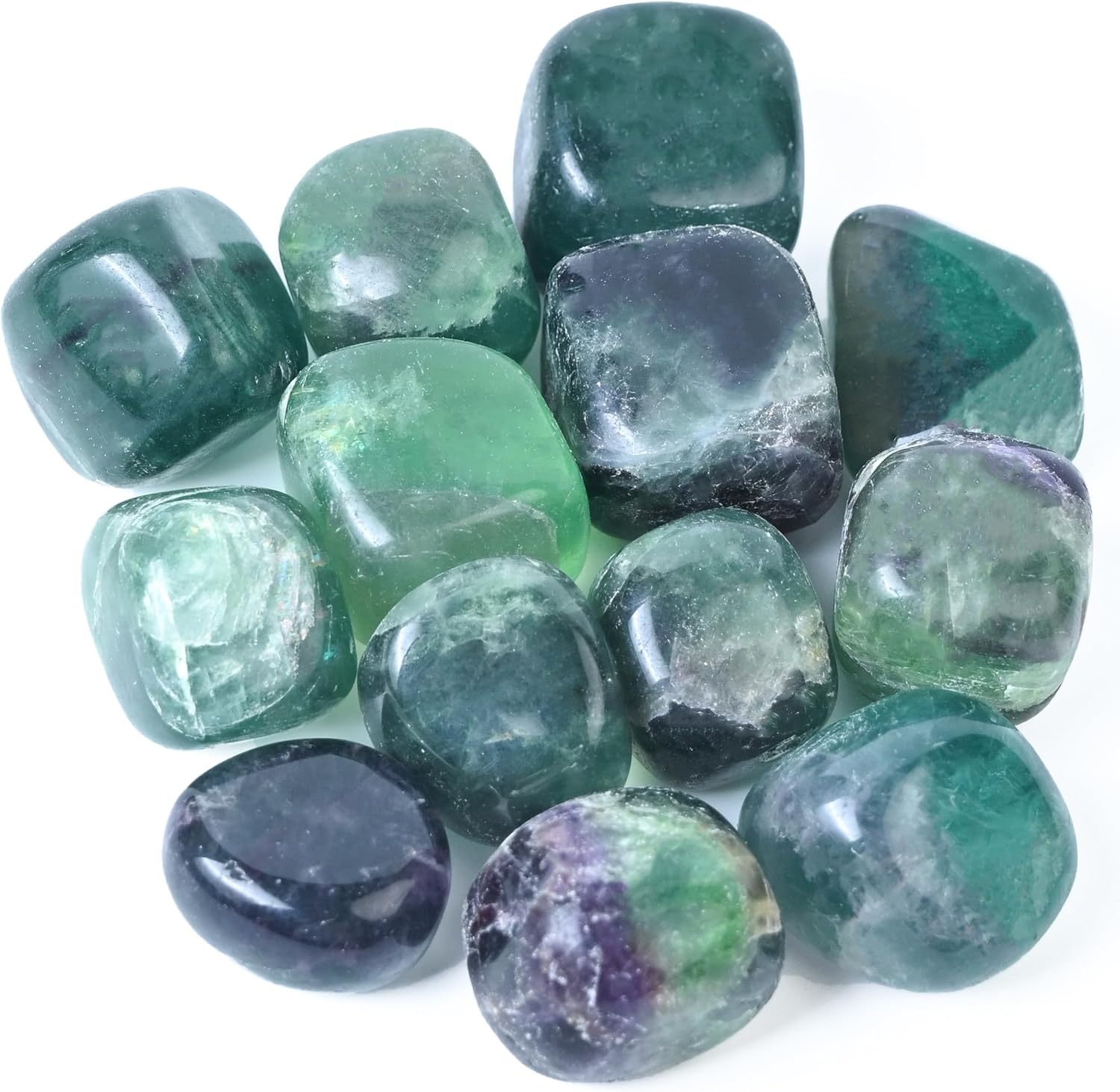 800+ Carat, 13 Pcs Multi Fluorite Tumbled Stones and Crystals Set for Chakra Reiki Crystals Polished Stones Gemstones and Crystals Tumble for Gift Size: 20-25 mm by Crocon