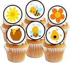 Cute Bumble Bee Theme Edible Cupcake Toppers for Baby Showers and Birthday Cake Decorations 24 x 1.5 inch / 4cm Wafer Card Discs (UNCUT)