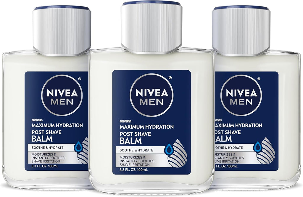 NIVEA MEN Maximum Hydration Post Shave Balm, With Provitamin B5 and Aloe Vera, Proves 3X Hydration Effect, 3.3 Fl Oz Bottle, Pack of 3