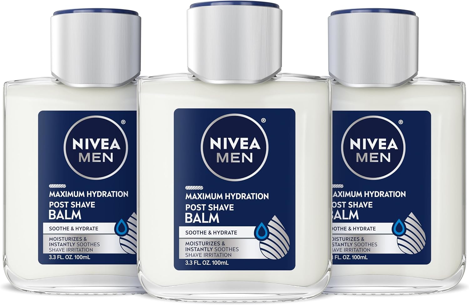 NIVEA MEN Maximum Hydration Post Shave Balm, With Provitamin B5 and Aloe Vera, Proves 3X Hydration Effect, 3.3 Fl Oz Bottle, Pack of 3