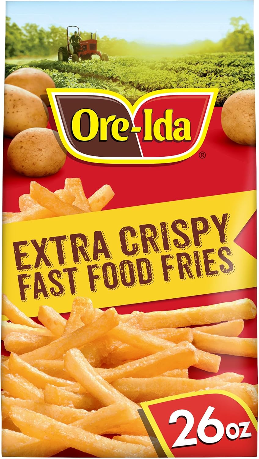 Ore-Ida Extra Crispy Fast Food Fries French Fried Frozen Potatoes, 1 Bag, for Easy Snacks and Dinner Sides, Gluten-Free, 26 oz