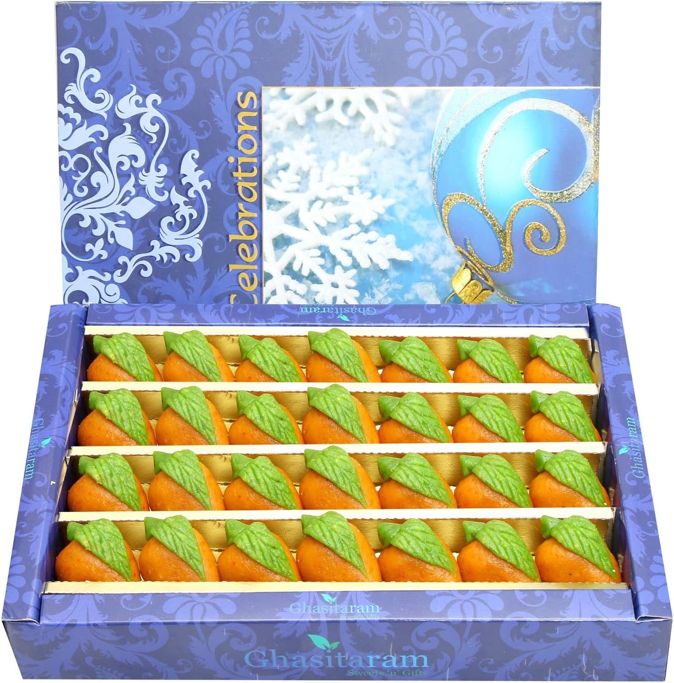 Ghasitaram Gifts Indian Sweets - Sugar Free Sweets - Kaju Pista Mango Mithai 800 gms