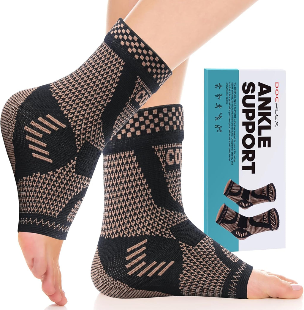 Copper Ankle Brace Compression Sleeve for Women & Men (1 Pair), Foot Arch Support Sock for Pain Relief, Plantar Fasciitis, Achilles Tendonitis