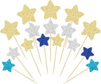 Gyufise 42Pcs Star Cupcake Toppers Gold Silver Blue Glitter Mixed Size Twinkle Little Star Cupcake Picks Decorations for Wedding Engagement Baby Shower Birthday Party Supplies