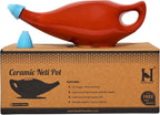 HealthGoodsIn Ceramic Neti Pot, Dishwasher Safe, Premium Handcrafted with 2 Silicone Nozzle and Salt for Sinus - 225 Ml. Capacity (Brown)