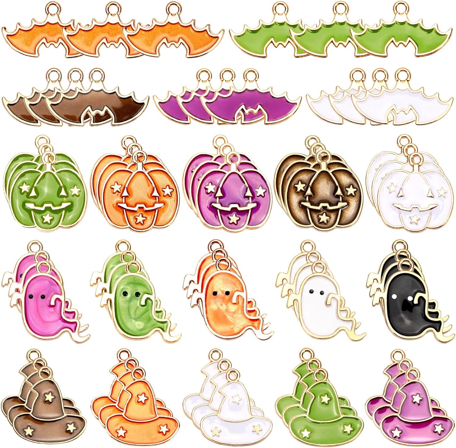 60Pcs Halloween Charms, Halloween Decorations Charms for Jewelry Making, Mixed Pumpkin Ghost Bat Witch Hat Enamel Pendants for Bracelets Necklaces Earrings Making and Crafting