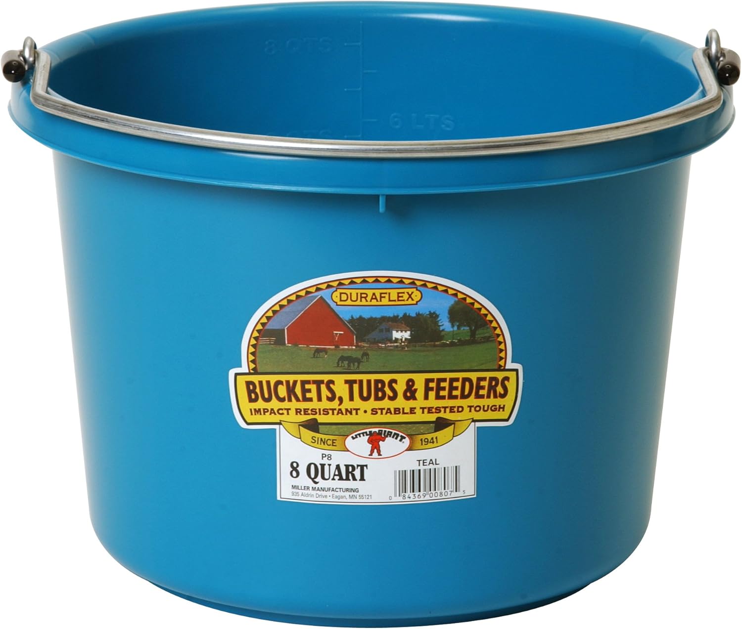 Little Giant® Plastic Animal Feed Bucket | Round Plastic Feed Bucket with Metal Handle | Made in USA | 8 Quarts