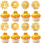 Rsstarxi 36 Pack Sun Cupcake Toppers - Sun Flower Smiley Sunshine Cupcake Picks Decorations for Summer Theme Baby Shower Birthday Party Cake Decorations